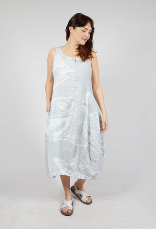 Linen Tulip Hem Dress in Grey Print
