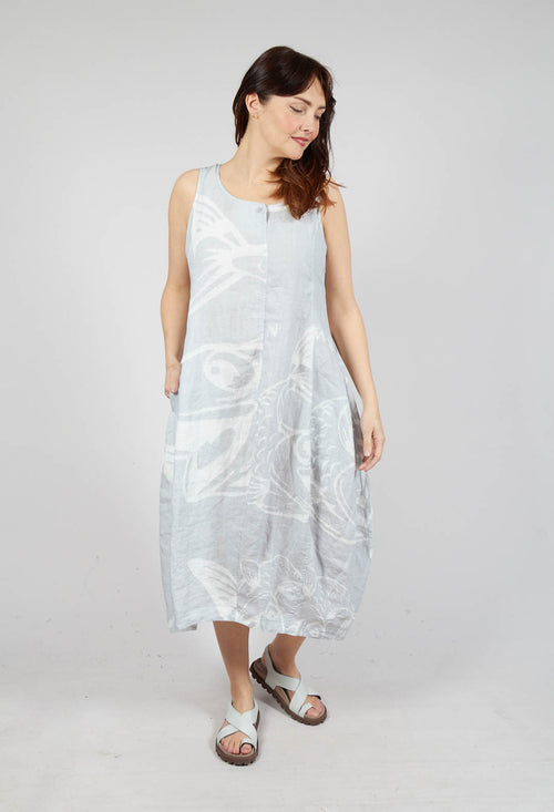 Linen Tulip Hem Dress in Grey Print