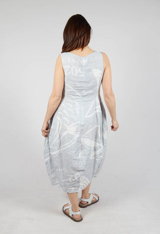 Linen Tulip Hem Dress in Grey Print