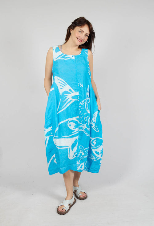 Linen Tulip Hem Dress in Malibu Print