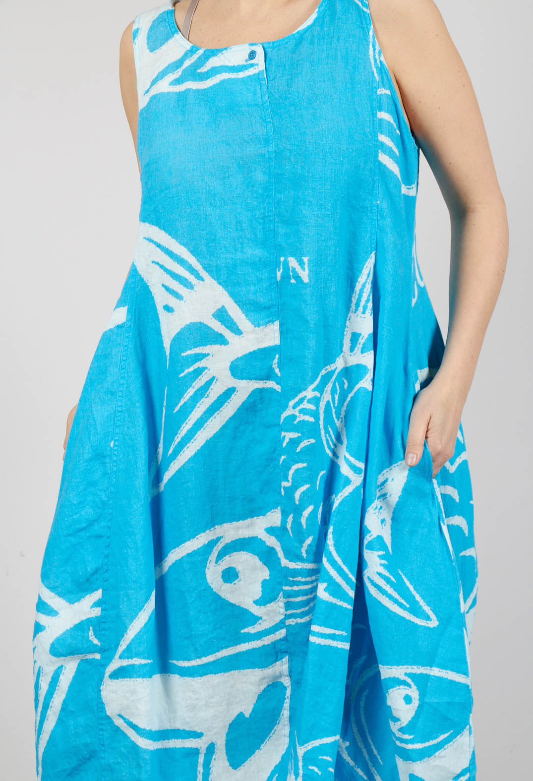 Linen Tulip Hem Dress in Malibu Print