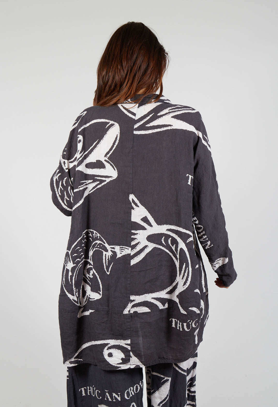 Linen Shirt Dress in Black Print