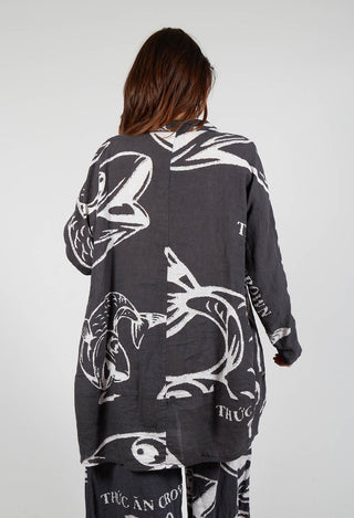 Linen Shirt Dress in Black Print