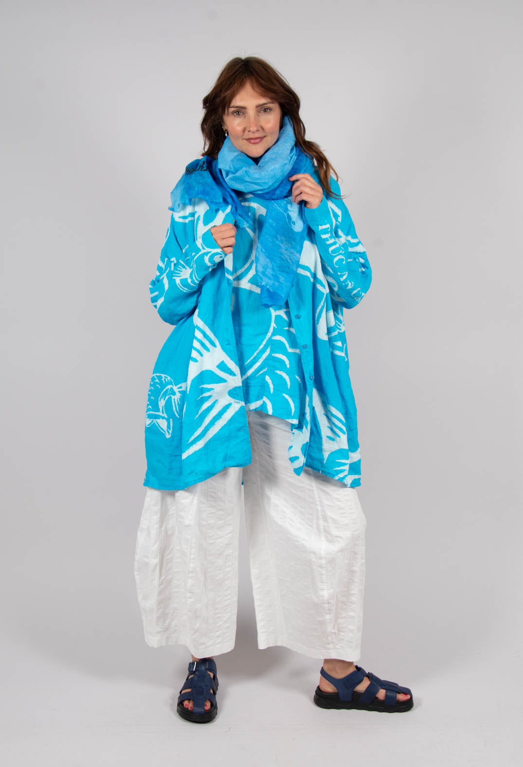 Linen Oversized Top in Malibu Print