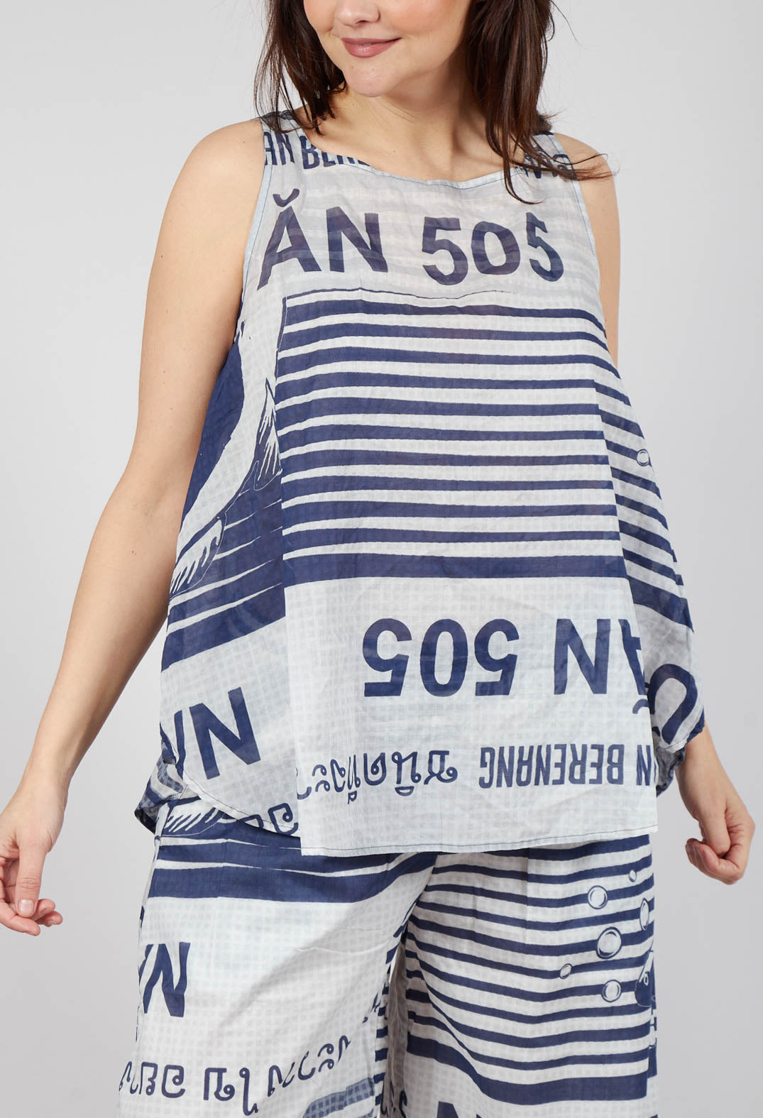 Lightweight Cotton Sleeveless Top in Navy Print
