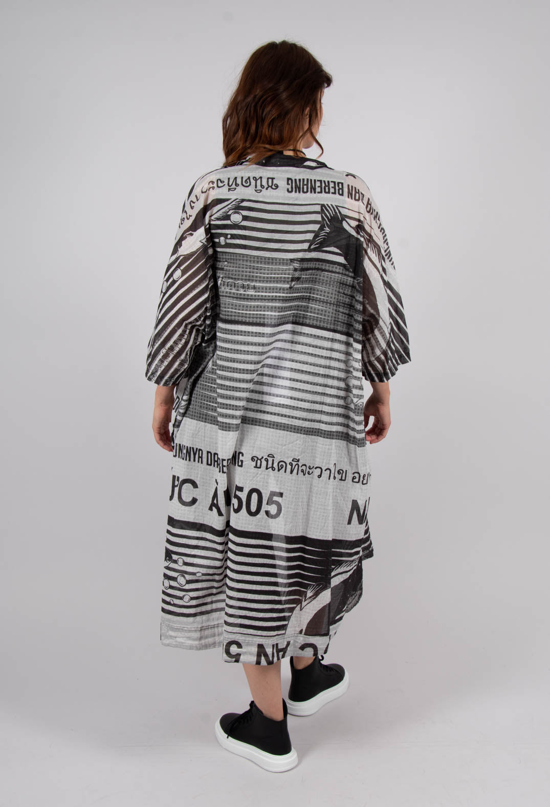 Oversized Lightweight Shirt Dress in Black Print