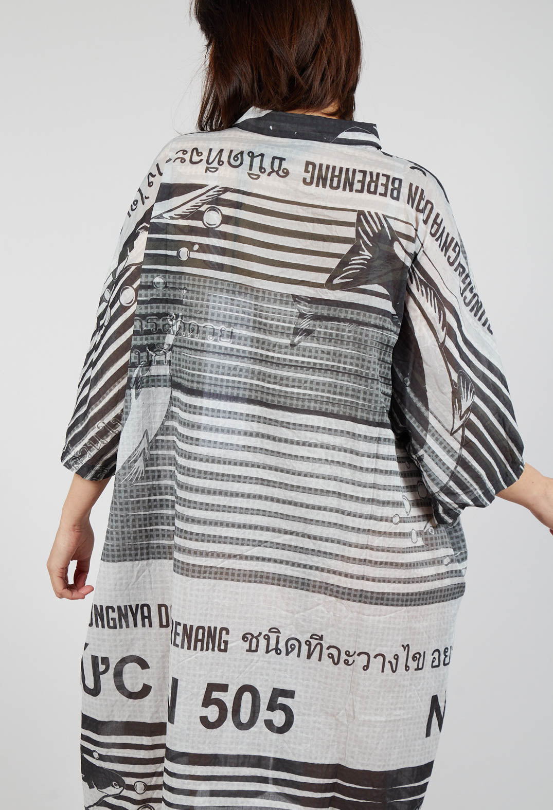 Oversized Lightweight Shirt Dress in Black Print