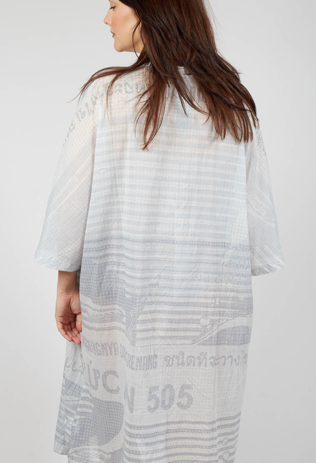 Oversized Lightweight Shirt Dress in Grey Print