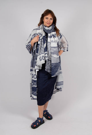 Oversized Lightweight Shirt Dress in Navy Print