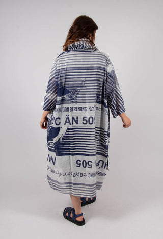 Oversized Lightweight Shirt Dress in Navy Print
