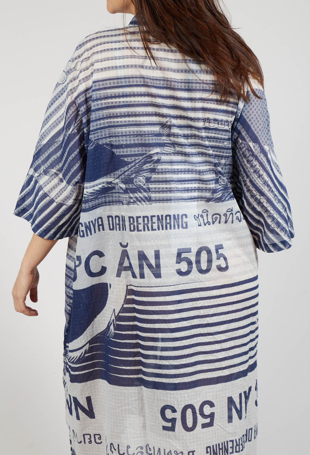 Oversized Lightweight Shirt Dress in Navy Print