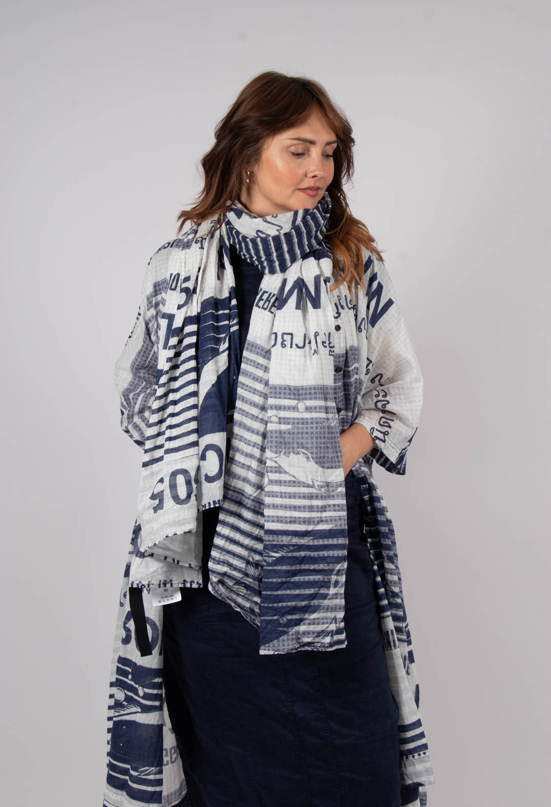 Oversized Lightweight Shirt Dress in Navy Print