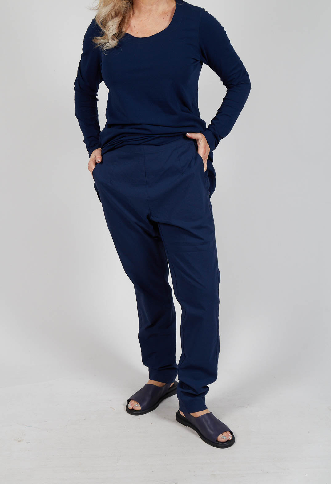 Pull On Slim Leg Trousers in Navy