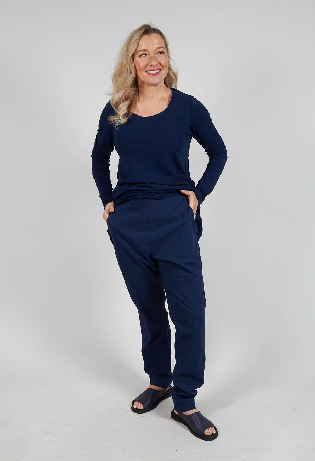 Pull On Slim Leg Trousers in Navy