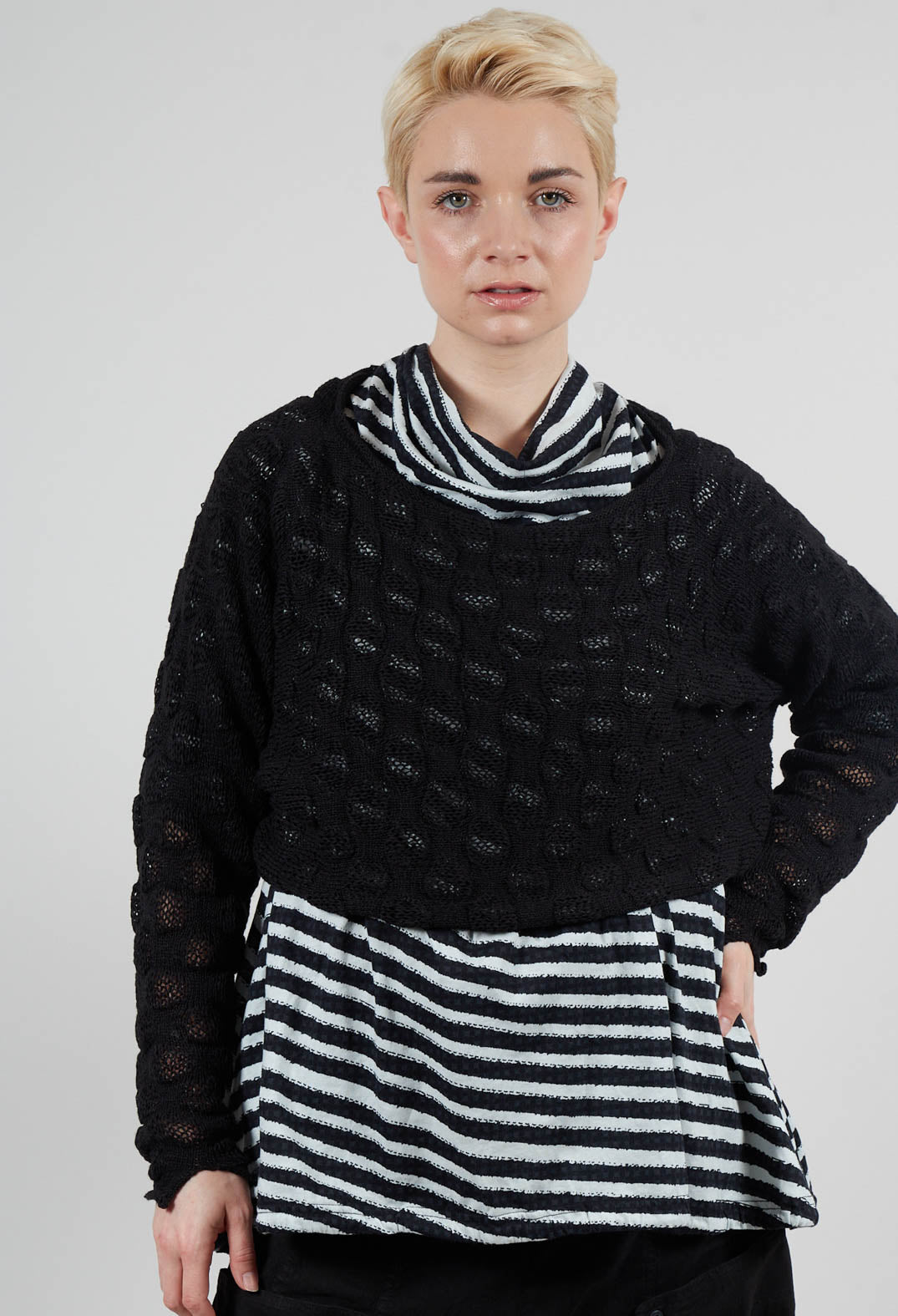Textured Knitted Jumper in Black