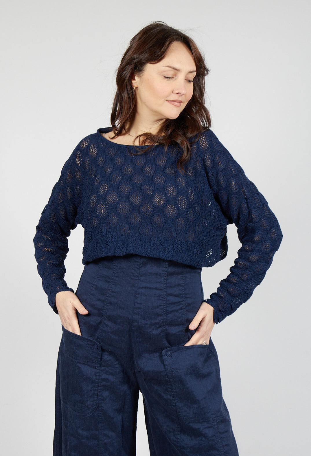 Textured Knitted Jumper in Navy