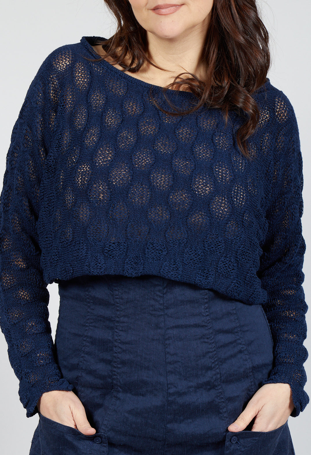 Textured Knitted Jumper in Navy