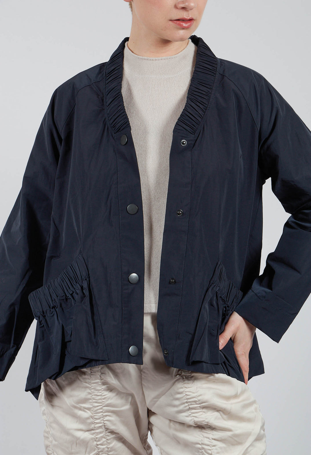 Fukkura Poplin Jacket in Navy