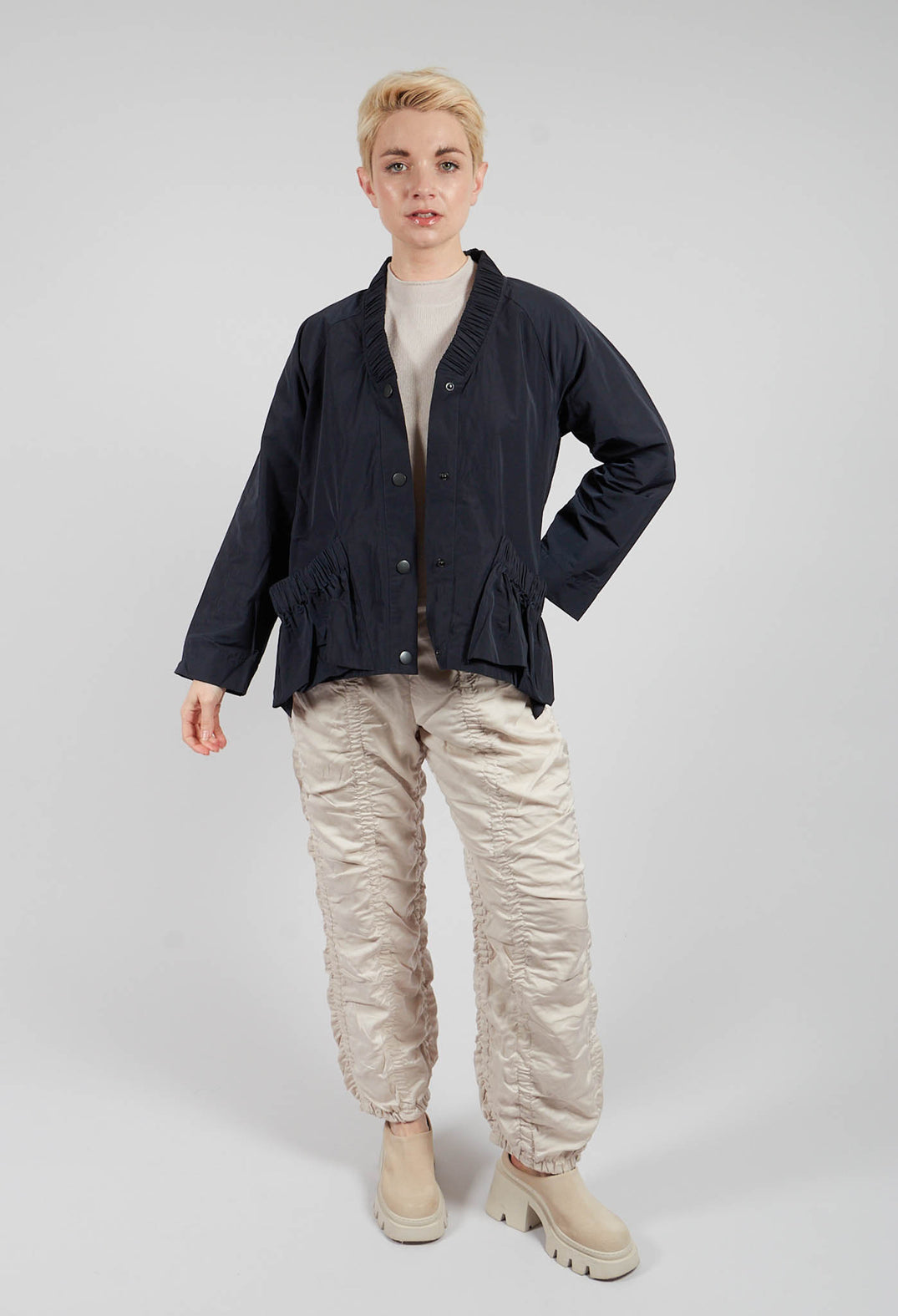 Fukkura Poplin Jacket in Navy