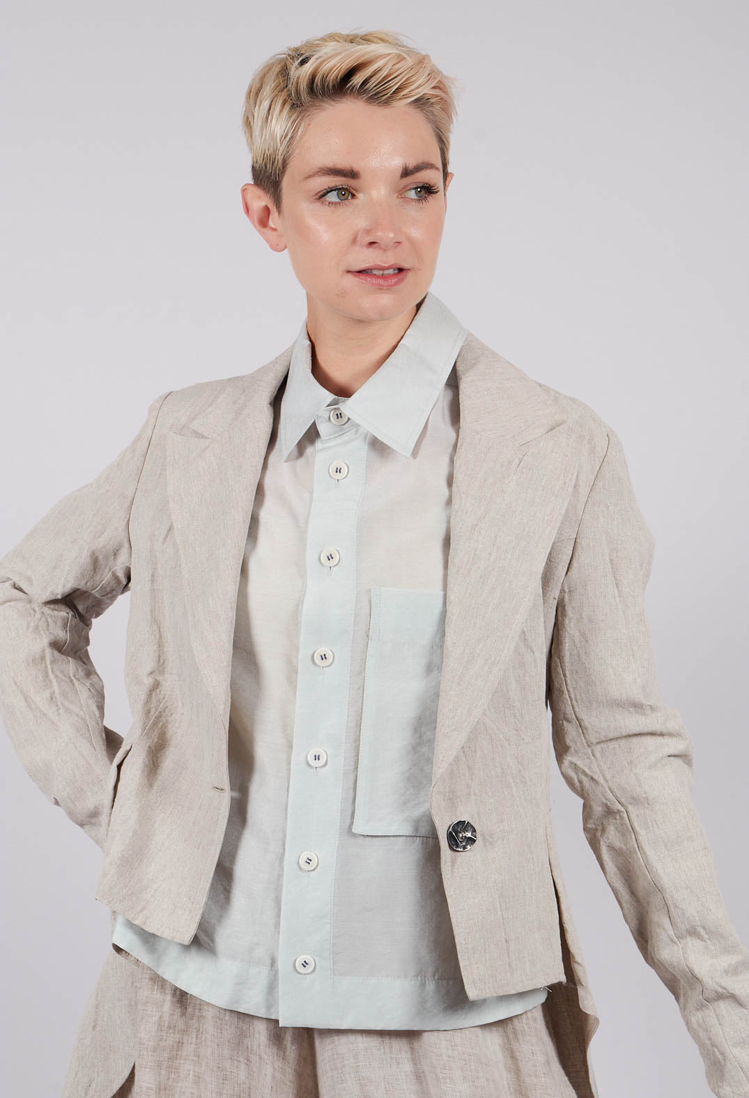 Aysmmetric Linen Jacket in Sand