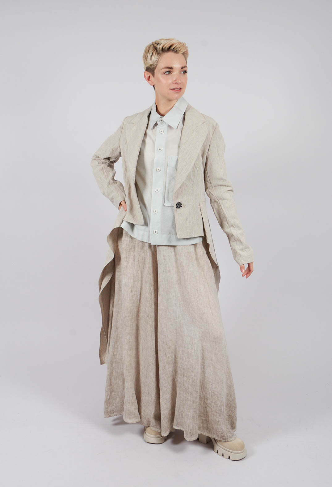 Wide Leg Dyed Linen Trousers in Sand
