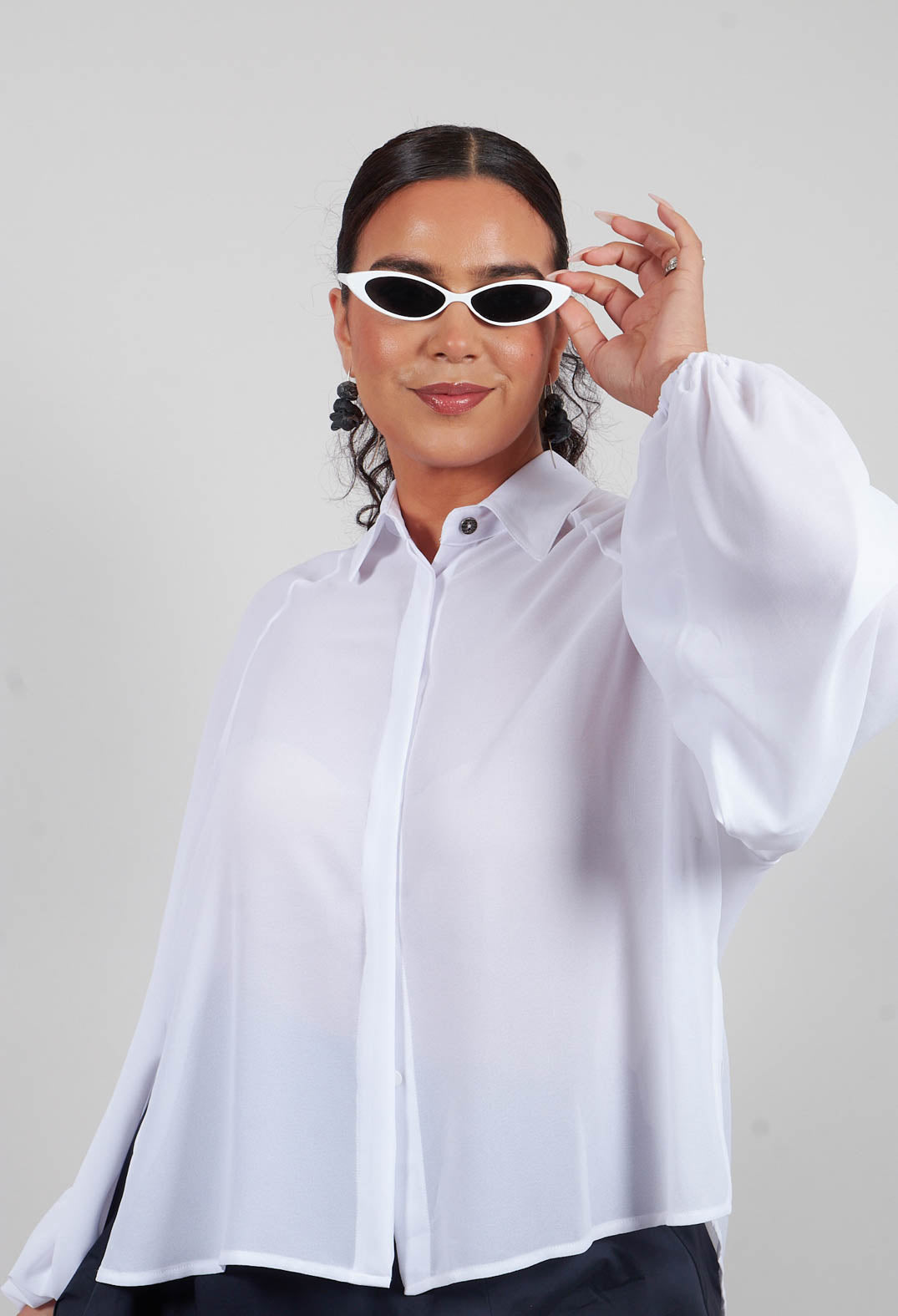 Aysmmetric Shirt in Georgette White