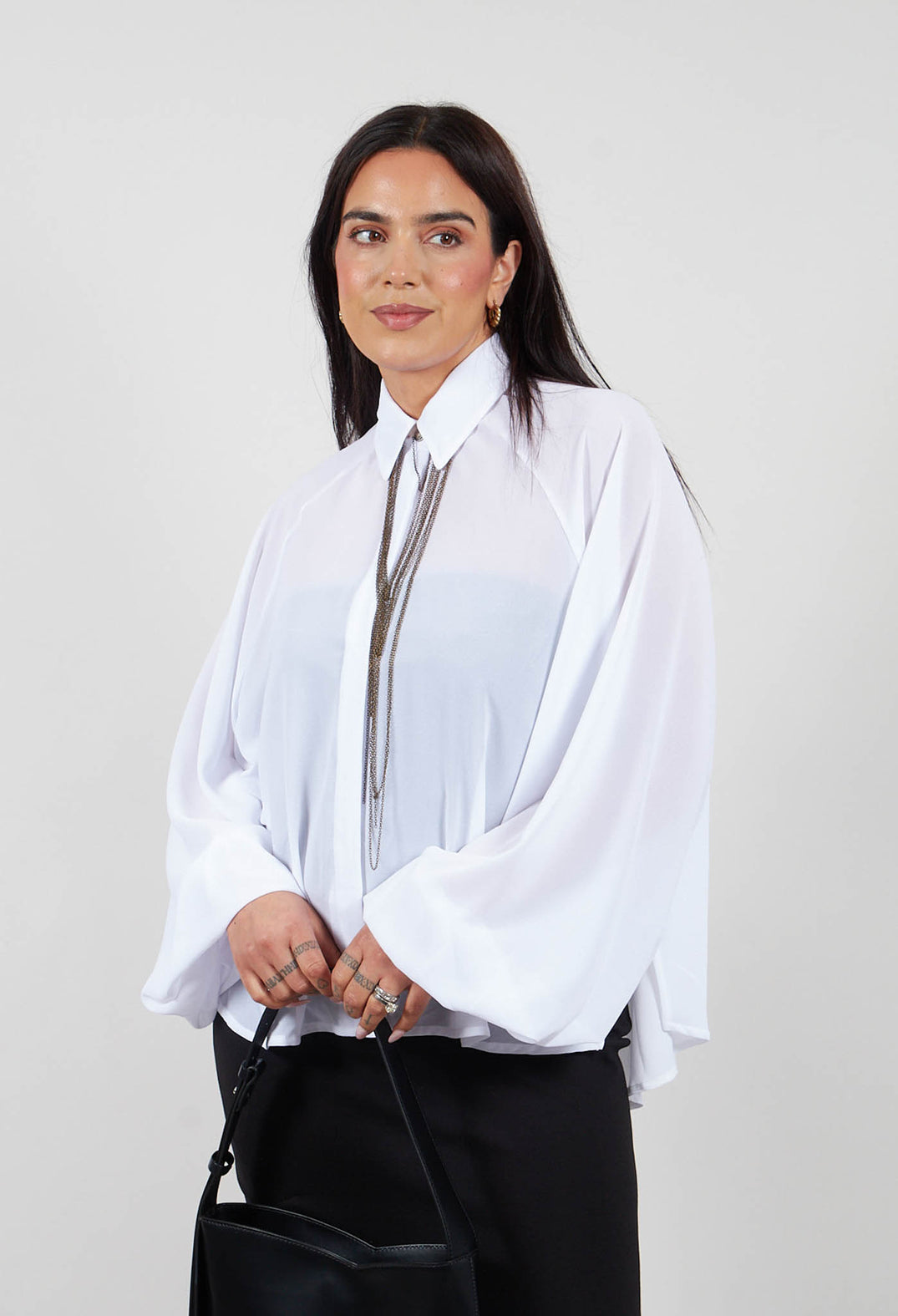 Aysmmetric Shirt in Georgette White