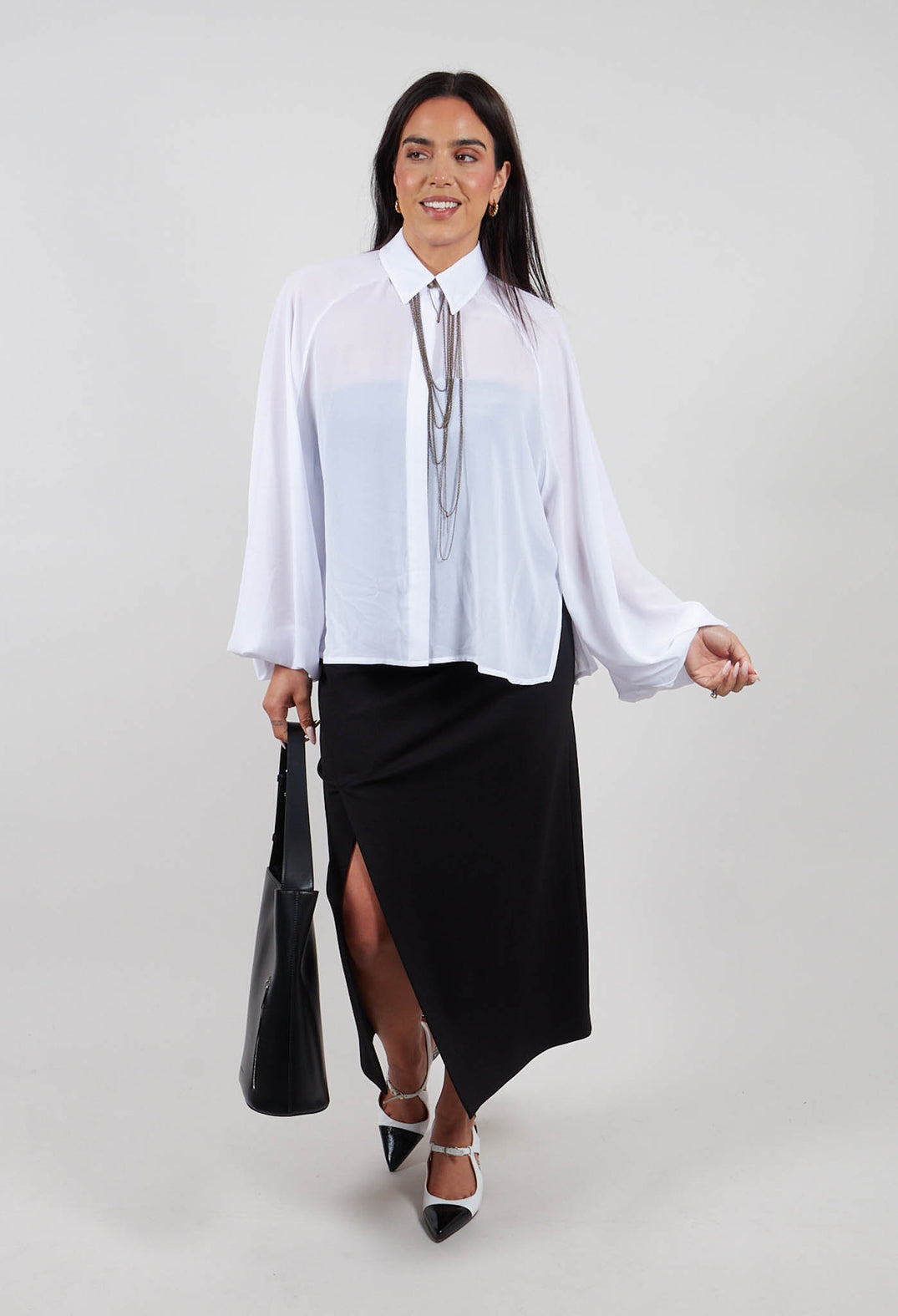 Aysmmetric Shirt in Georgette White