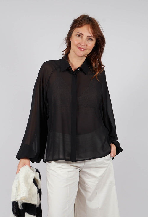 Aysmmetric Shirt in Georgette Black