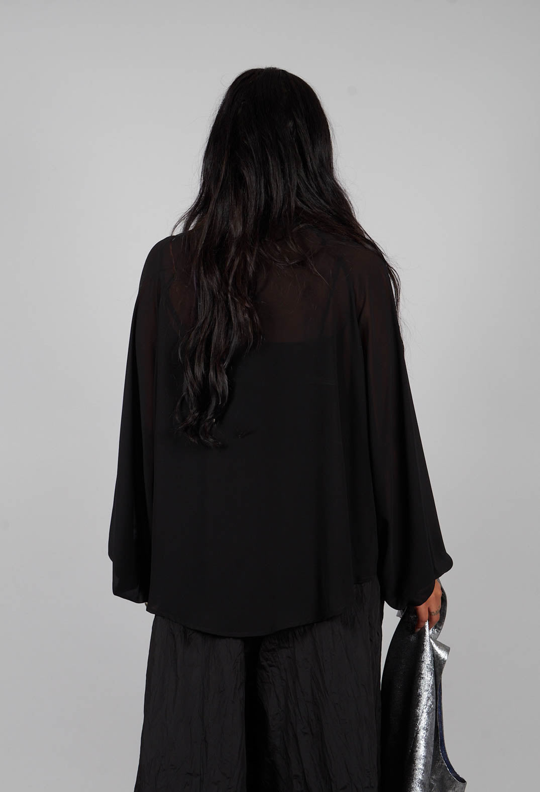 Aysmmetric Shirt in Georgette Black