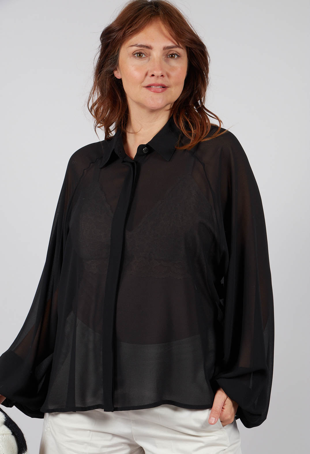 Aysmmetric Shirt in Georgette Black