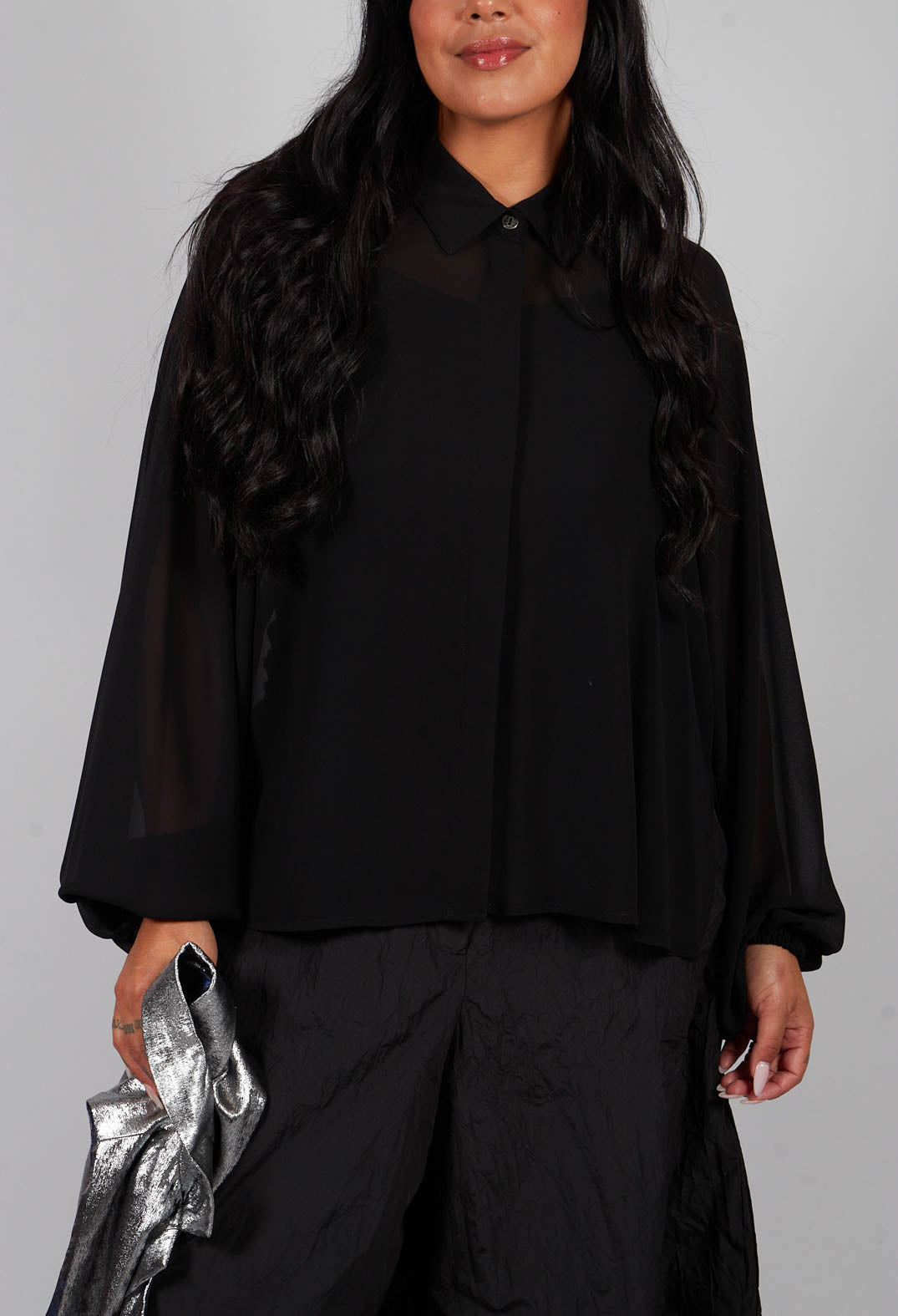 Aysmmetric Shirt in Georgette Black