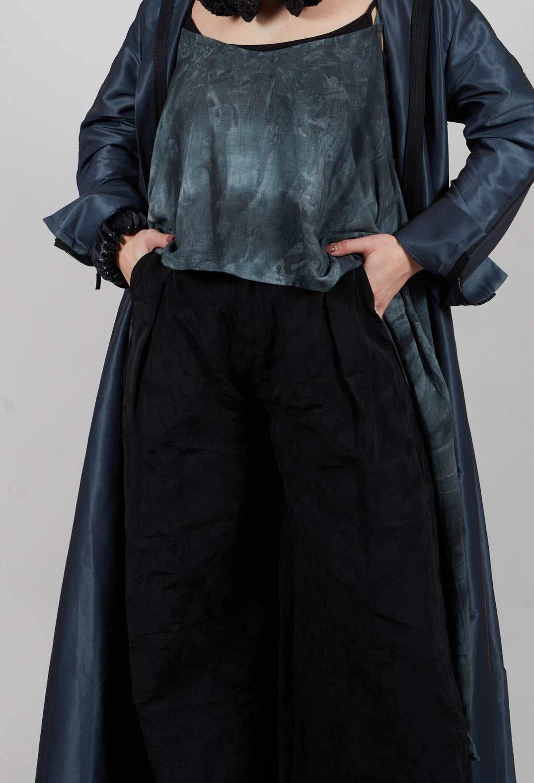 Wide Leg Trousers in Jacquard Nero