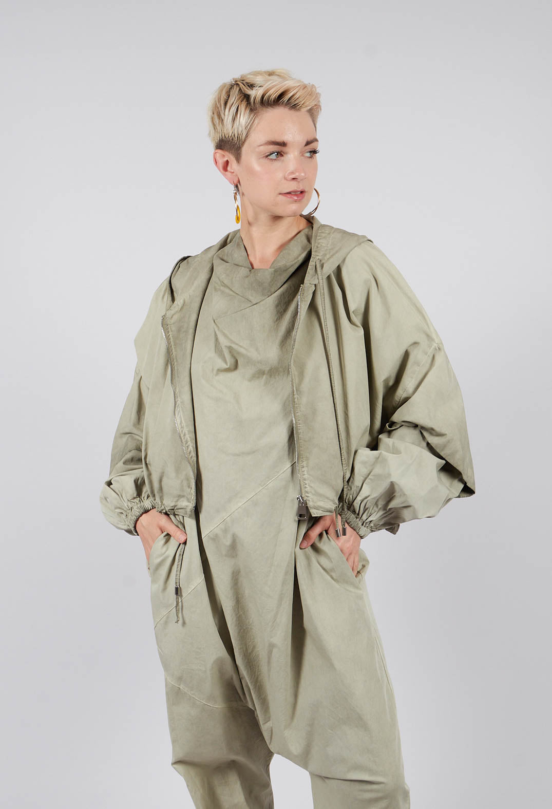 Canvas Double Dyed Bomber Jacket in Green