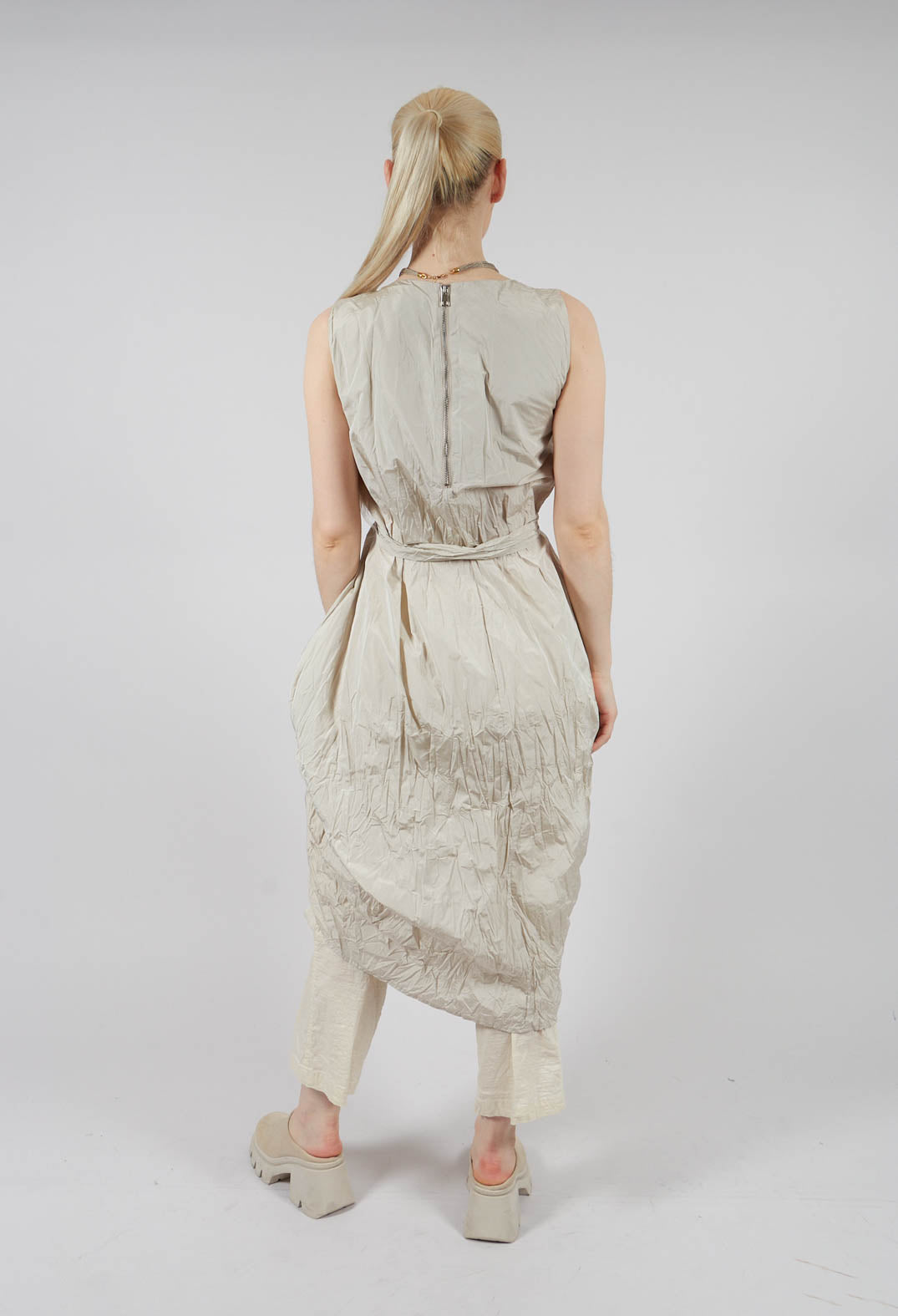 Aysmmetric Taffeta Crumpled Dress in Sand