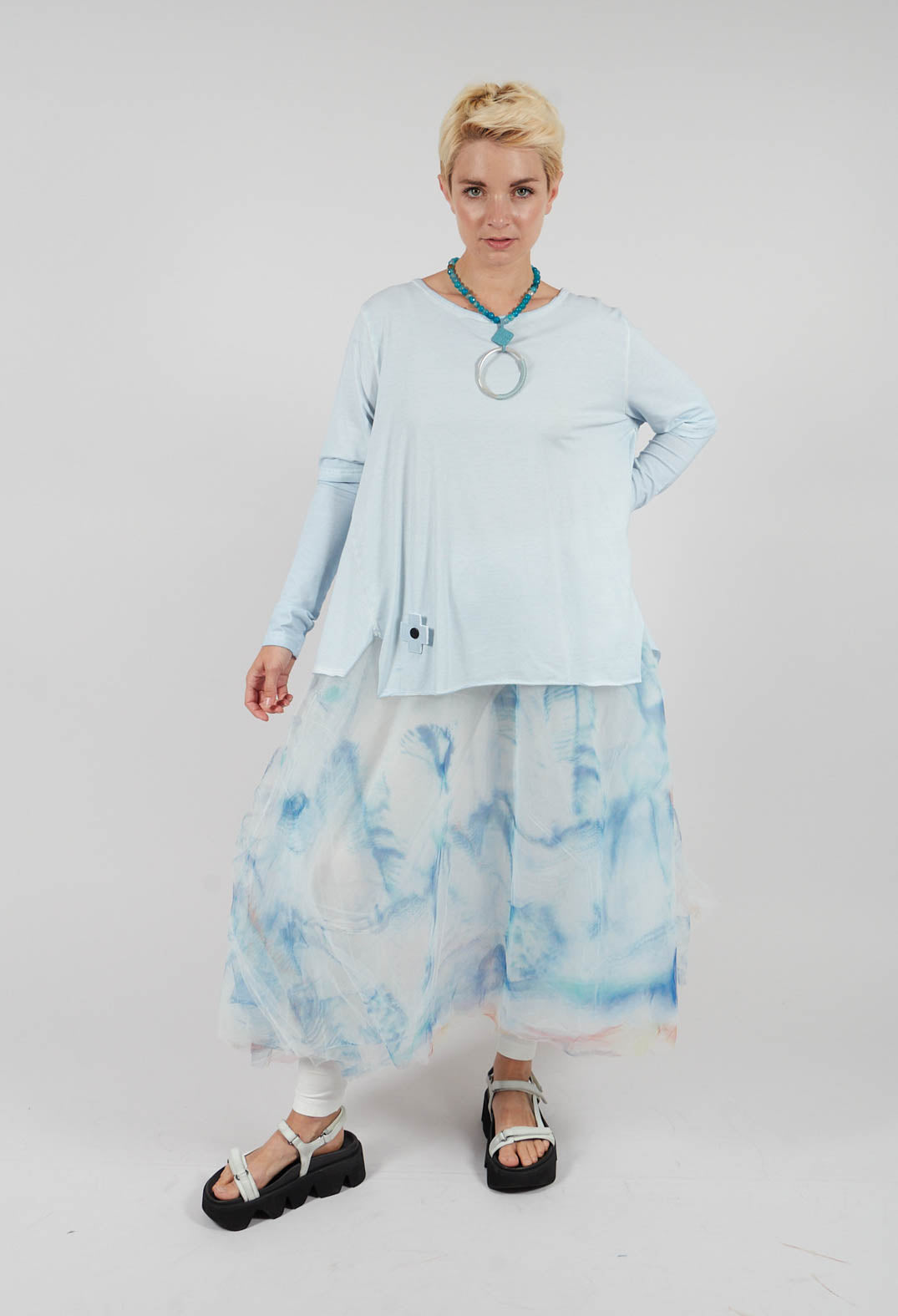 Printwork Tulle Skirt in Blue