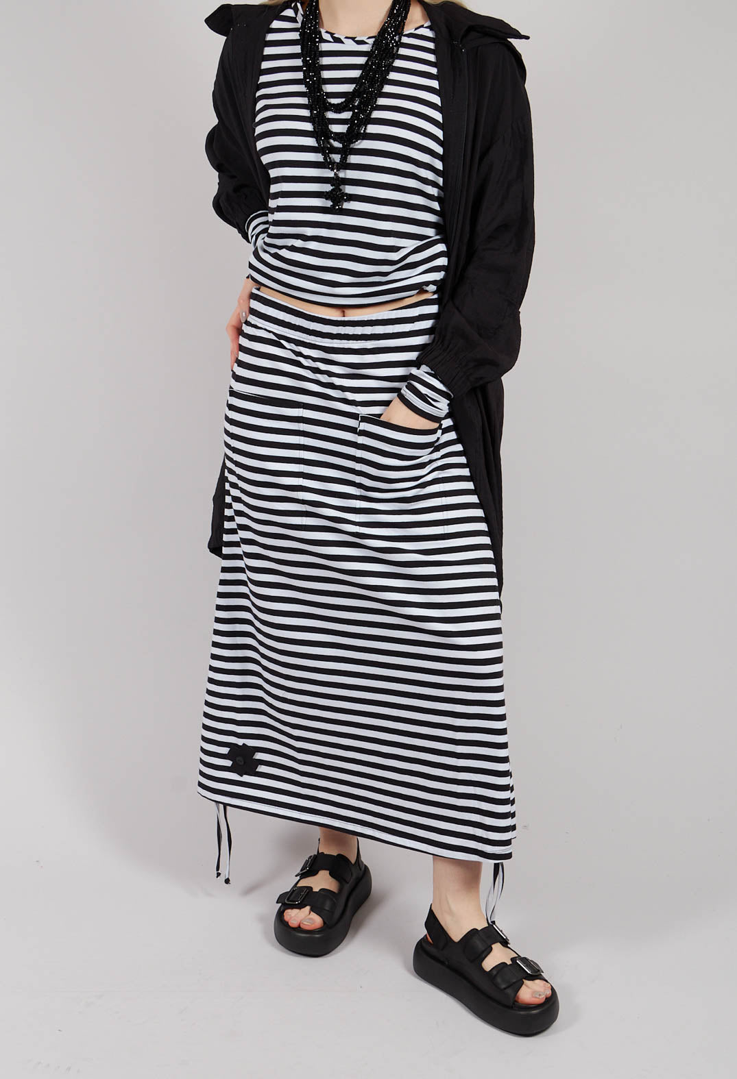 Three Pen Skirt in Black and White Stripe