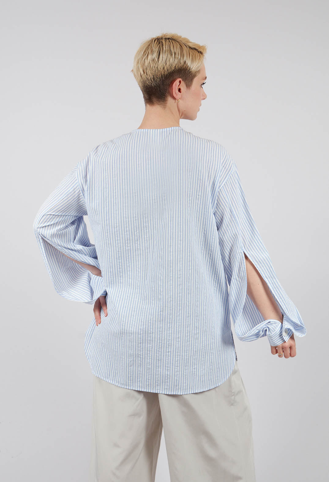 Front Patch Shirt in Sky Blue Stripe