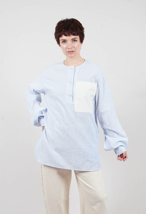 Front Patch Top in Sky Blue Stripe