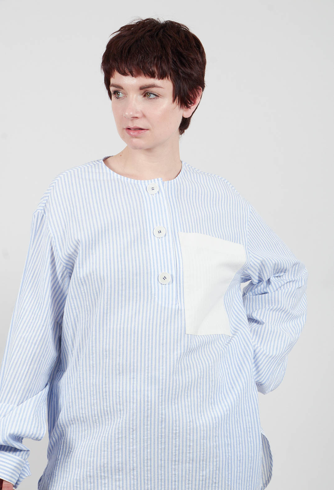 Front Patch Top in Sky Blue Stripe