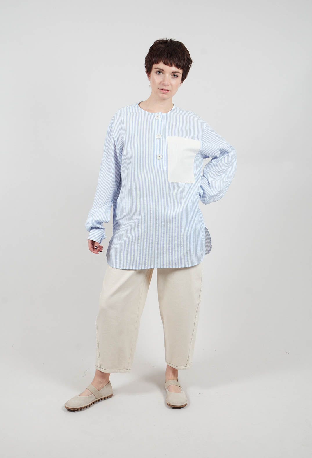 Front Patch Top in Sky Blue Stripe