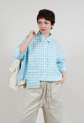 Gingham Cropped Shirt in Sky Blue Stripe