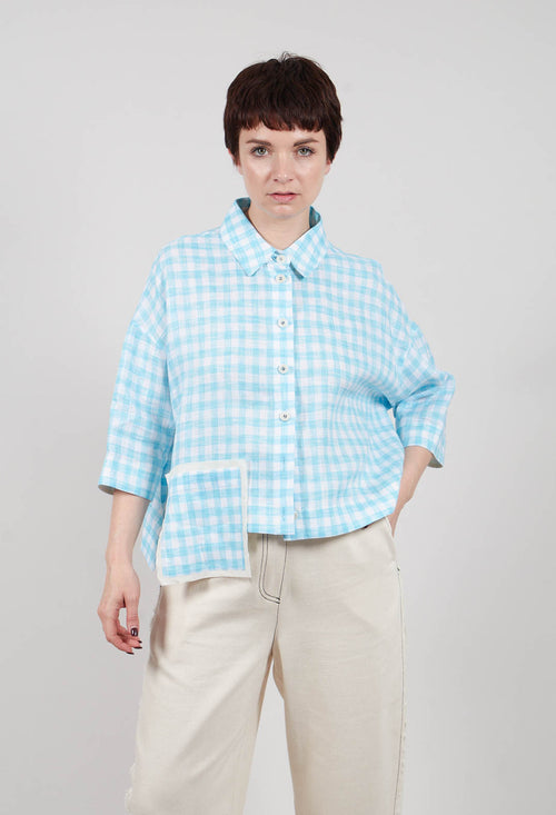 Gingham Cropped Shirt in Sky Blue Stripe