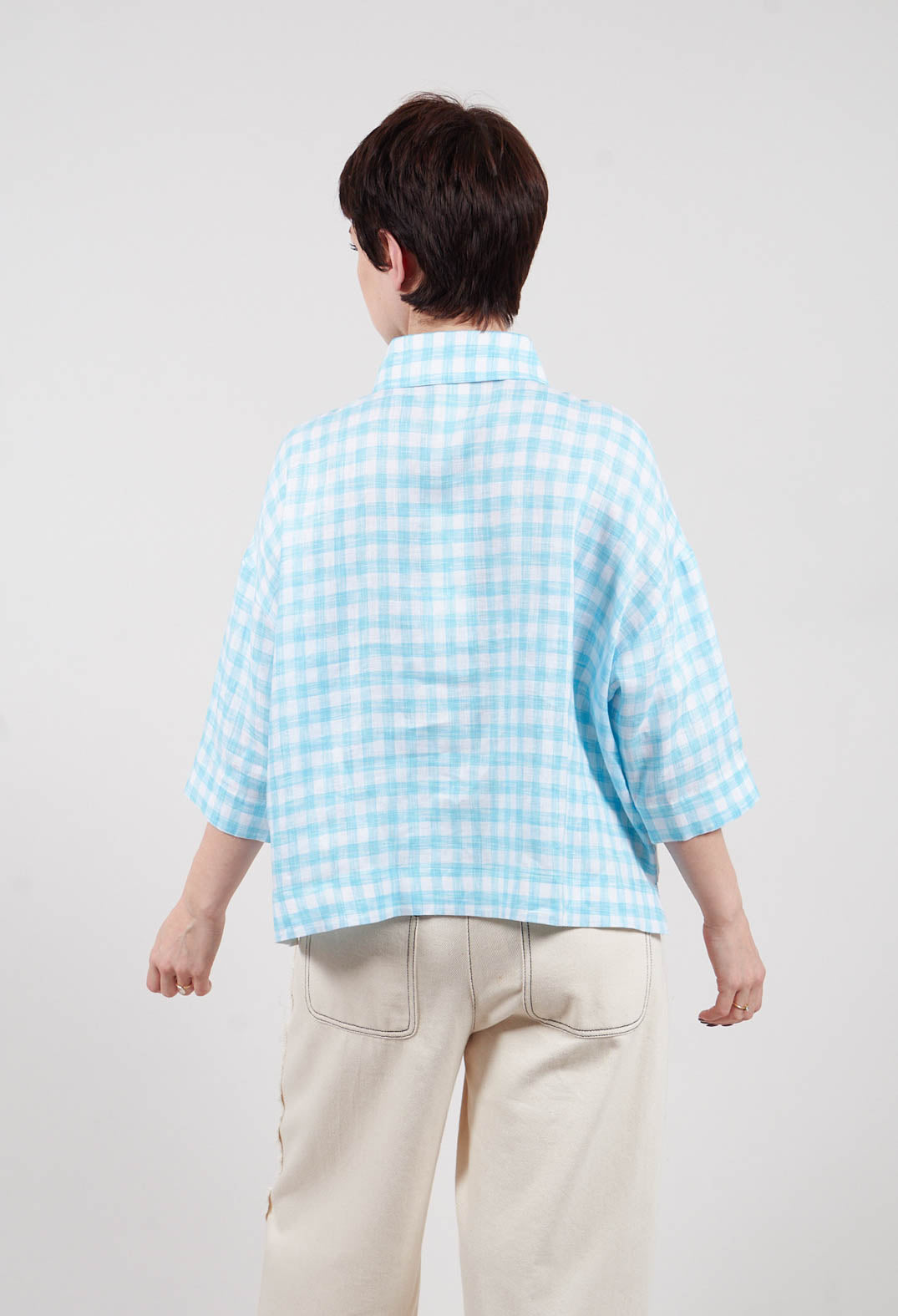 Gingham Cropped Shirt in Sky Blue Stripe