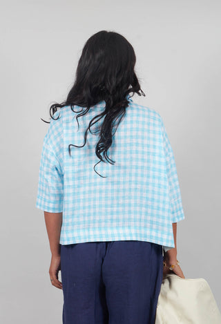 Gingham Cropped Shirt in Sky Blue Stripe