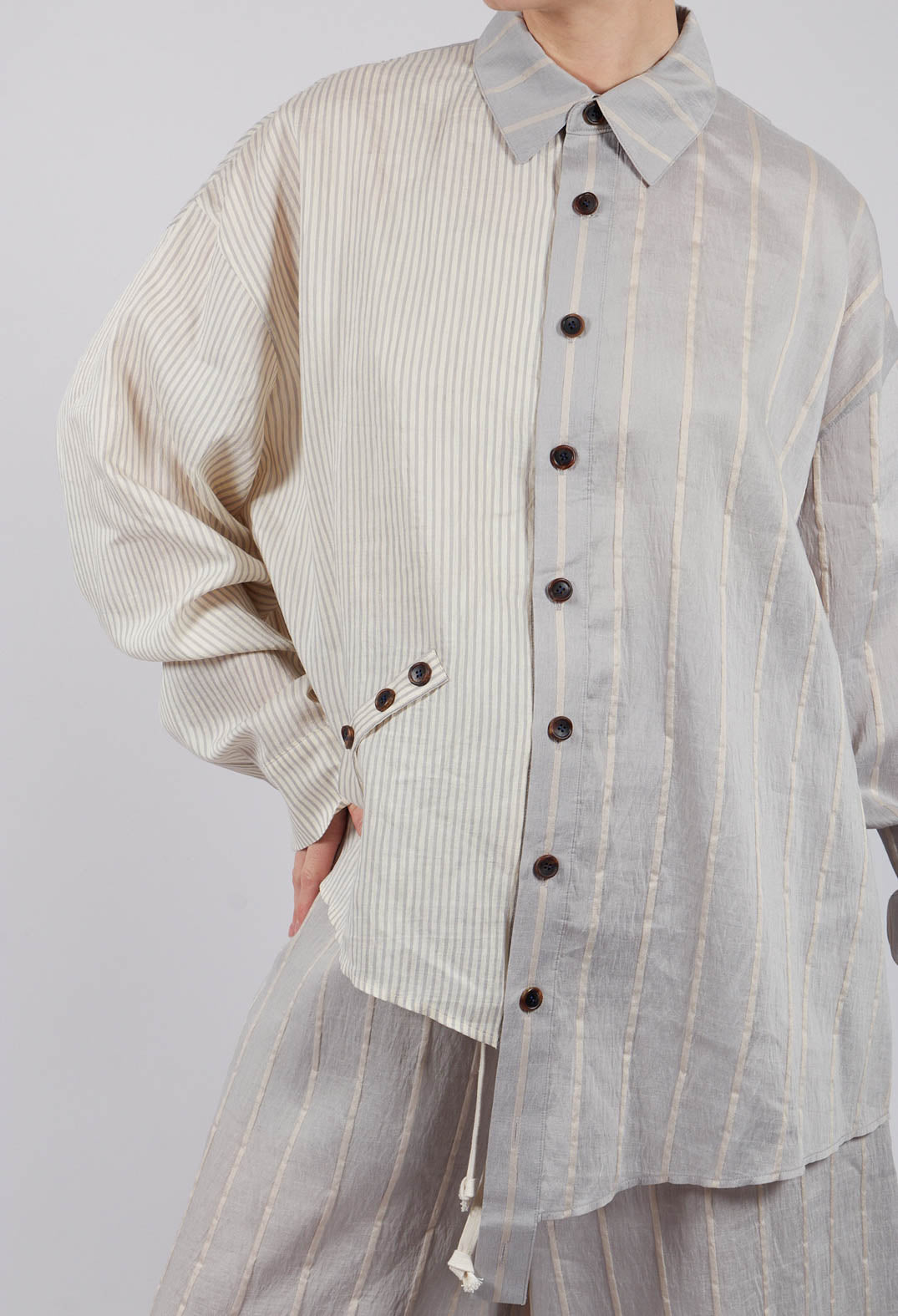 Asymmetric Shirt in Grey and Off White Stripe
