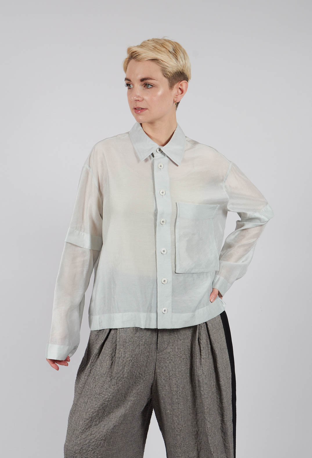 Semi Sheer Shirt in Light Grey