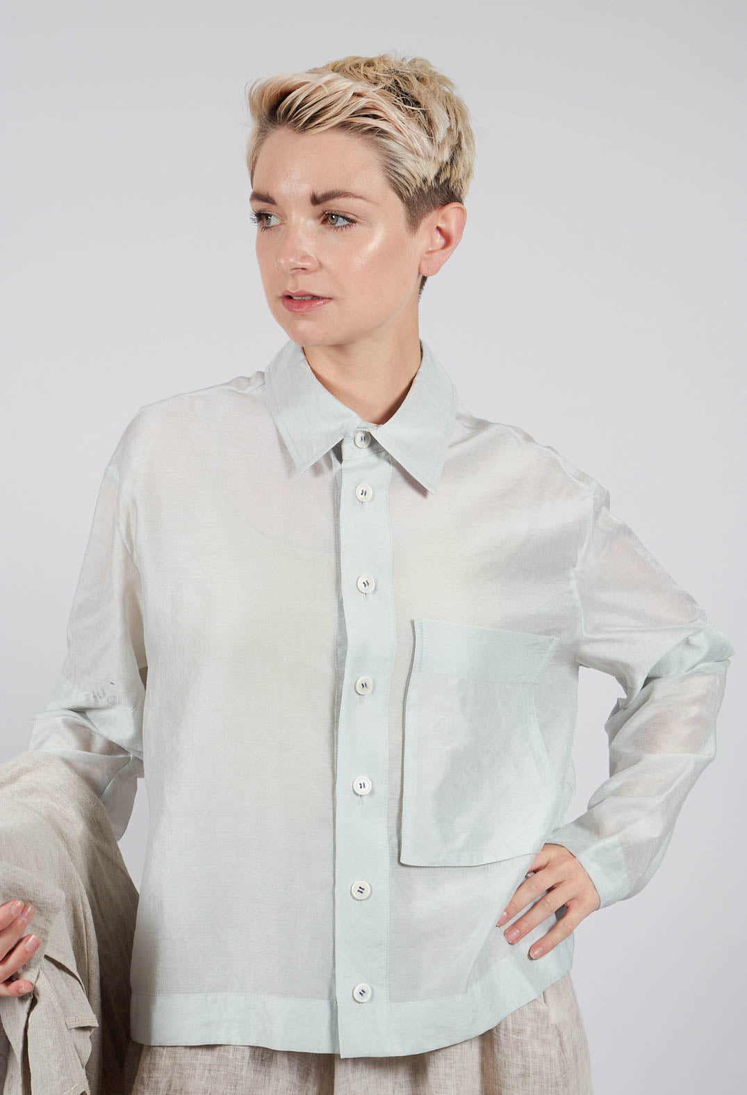 Semi Sheer Shirt in Light Grey