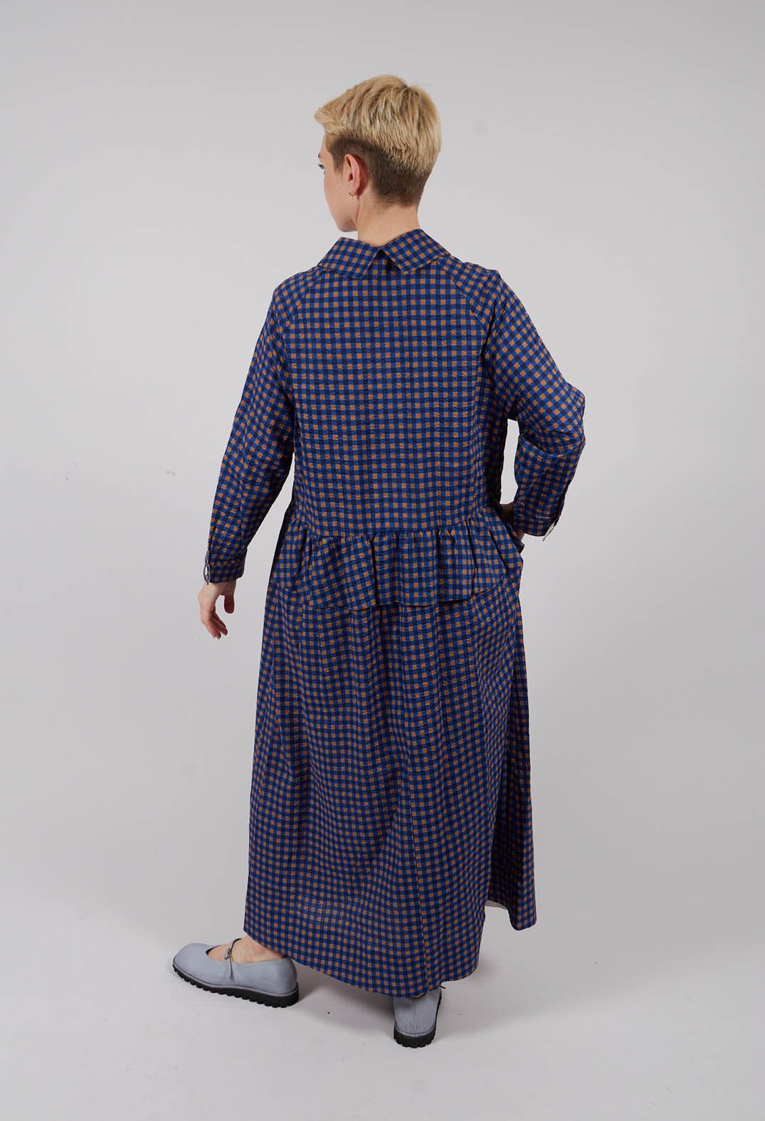 SOH Gingham Shirt Dress in Brown and Blue Check