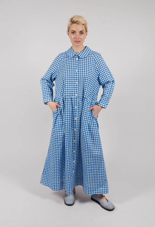 Gingham Shirt Dress in Blue Check